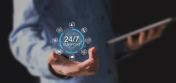 istock 24-7 Service 24-7 online store concept with full-time, 24-7 access to global customer service. 2224276103