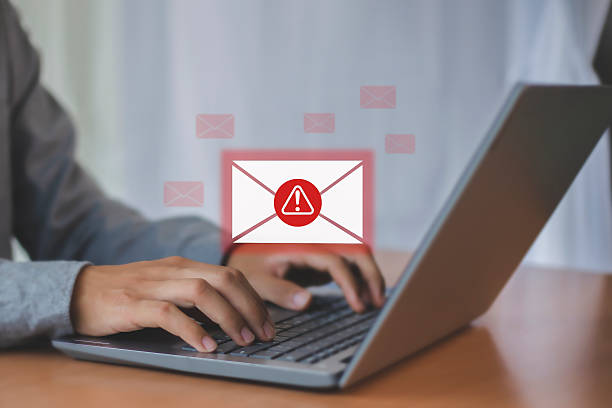 istock Laptop showing spam notification on screen, anti spam email concept 2224276152