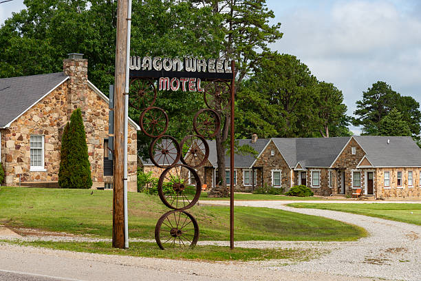 Cuba, Missouri - United States - June 17th, 2025: Exterior of the historical Wagon Wheel Motel, built in 1934, on Route 66 in Cuba, Missouri, USA.