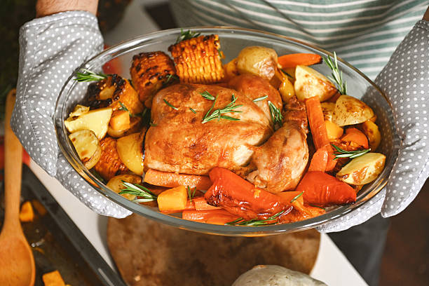 mature adult man prepares festive dinner