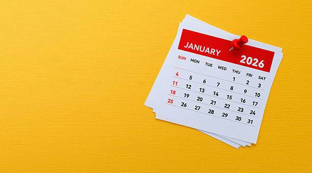 2026 January calendar on yellow background