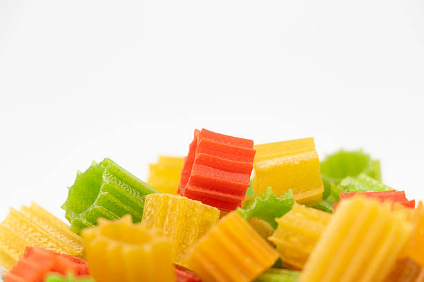 Red uncooked Italian pasta with natural vegetable colouring.