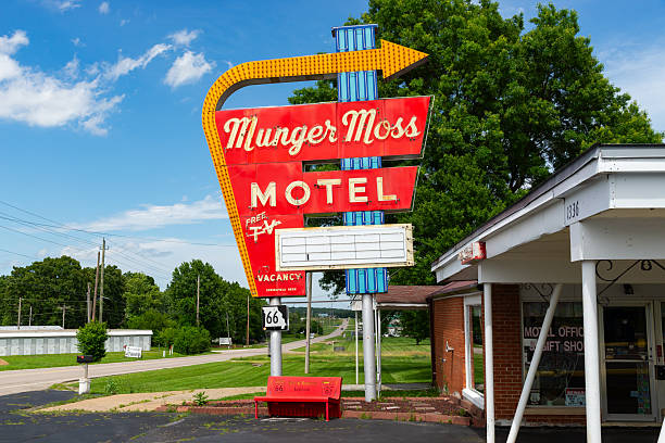 Livingstone, Montana - August 6, 2014: The neon sign for the Budget Host Parkway Motel, at night, in the small city of Livingstone, in the State of Montana