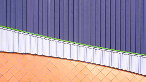 istock Geometric exterior architecture pattern decoration background, Modern building wall decorative with colorful corrugated steel and aluminium composite tiles in minimal design 2224310207