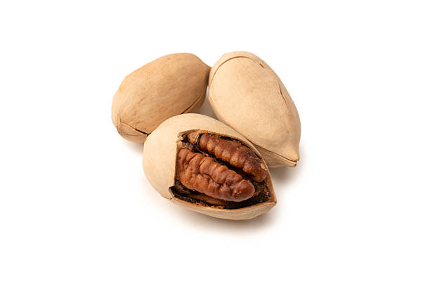 istock Pecan-nut in a shell isolated on white background. Top view. 2224330328