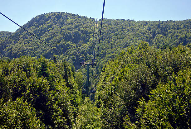 Cable car center in bursa uludağ turkiye in summer time. Teleferik links uludag to city.