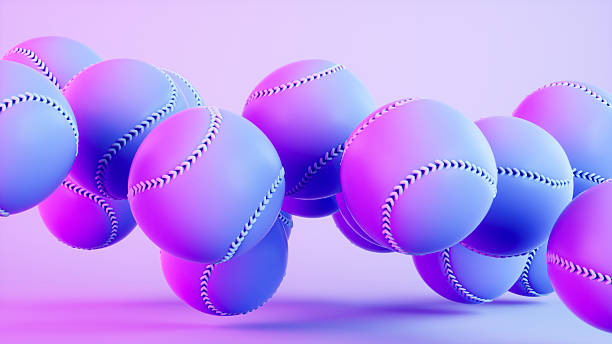 Baseball Balls Flying on Neon Lighting Background. Digitally generated image. 3d render.