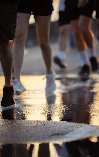 Active lifestyle, four people are running on the outside.