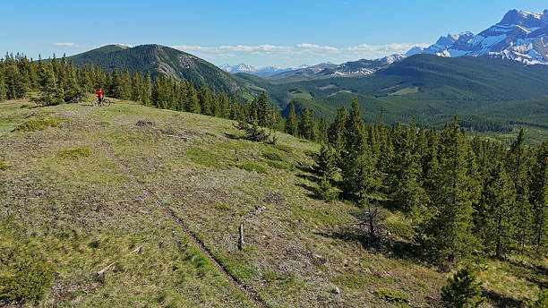 istock Aerial view of mountain biker on alpine meadow 2224392986