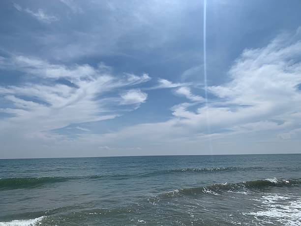 sea waves with blue sky clouds background