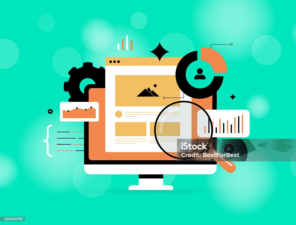 Website Analytics Dashboard With Magnifying Glass User Data Charts Pie ...