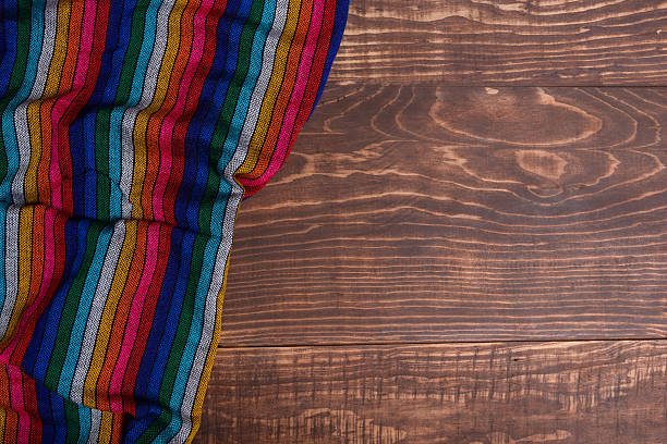 istock Colorful typical mexican tablecloth on wooden table. Background, texture. 2224417794