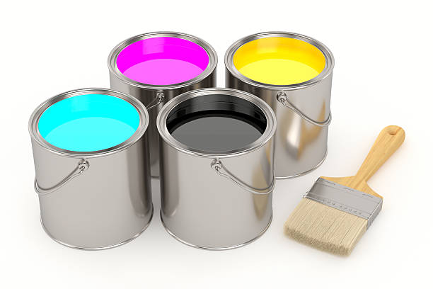 istock brush and can with colour on white background. Isolated 3D illustration 2224419255