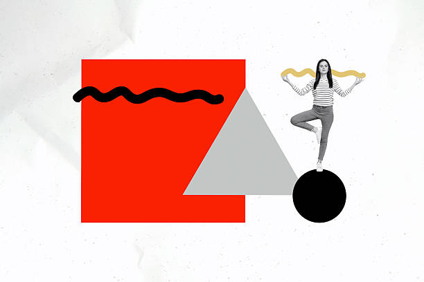 istock Collage design trend artwork 3D sketch of hurdle achieving problem escape challenge young woman stand geometric figure ball triangle 2224430065