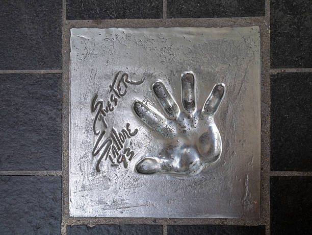The handprint from famous American actor, screenwriter, director, and producer Sylvester Stallone set into the pavement of The Allée des Étoiles (Avenue of the Stars) in Cannes, France.