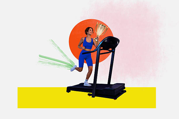 Exercise treadmill cardio running workout at fitness gym of woman taking weight loss with machine aerobic for slim and firm healthy in the morning.