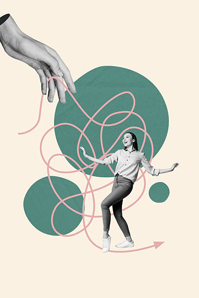 istock Collage of funny person navigating tangled lines symbolizing confusion challenge complexity business mental struggle 2224432964