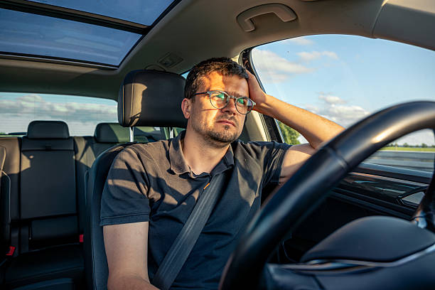 istock Tired driver. Evening highway drive. Long road journey. 2224439740