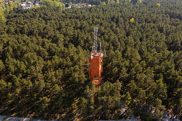 istock Communication tower stands tall among lush green forest in daytime view 2224441706