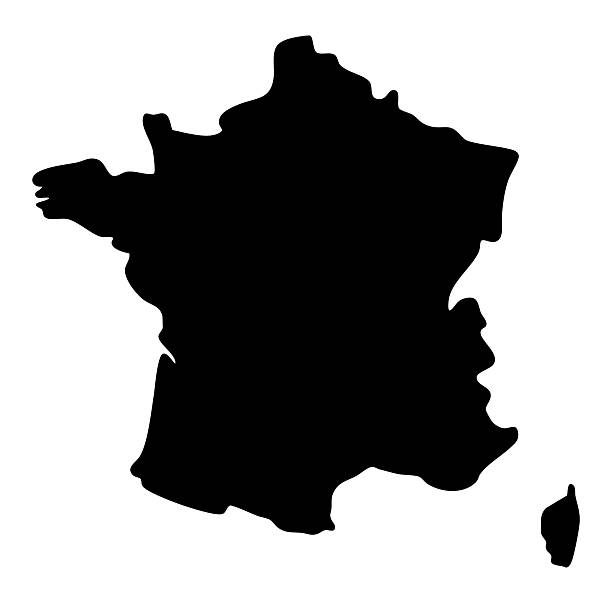 Black silhouette map of France including Corsica on a clean white background
