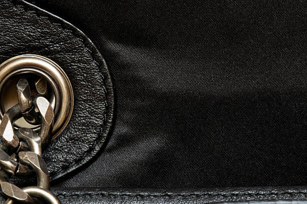 istock Black leather and fabric texture with metal chain - close up for background or template, bag 2224461577
