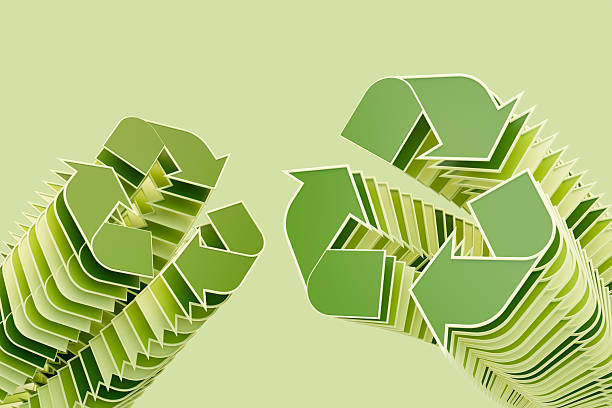 Recycling Symbol Sustainability Concept with Layered and Twisted Pattern. Digitally generated image. 3d render.