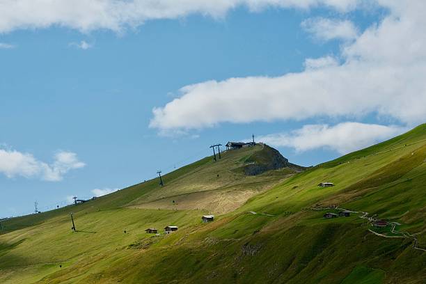 istock Scenic mountain hills with ski lifts and huts. 2224476466