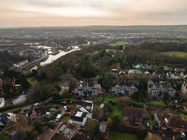 istock Drone capturing residential houses in bristol, england during sunset 2224478676