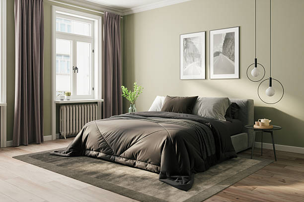 Modern Bedroom Interior with Neutral Tones and Soft Lighting