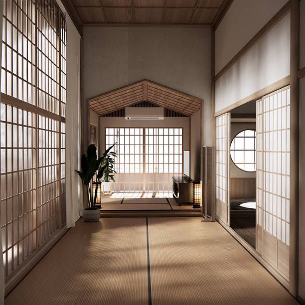 istock Tatami mat floor, room japanese traditional style. 3D rendering 2224495098