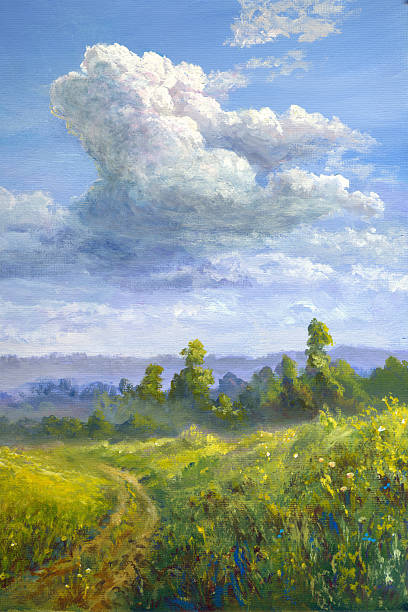 istock rural road through a field, oil painting 2224497891