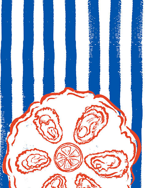 Roughly drawn Oyster on a serving platter with a textured background. Flat col.ors, Easy to edit. Comes with a large high resolution jpeg.