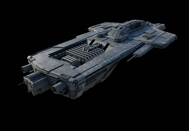 istock Large Spaceship Gunship Isolated on a Black Background - Top View 2224499608