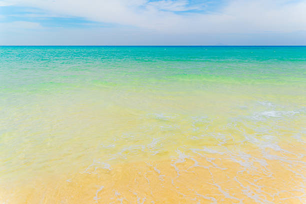 Wild beach at Cam Ranh in Vietnam. White sand dunes and turquoise water in the sea.