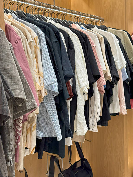 istock Organized Shirt Rack with Mixed Patterns and Earth Tone Palette 2224503612