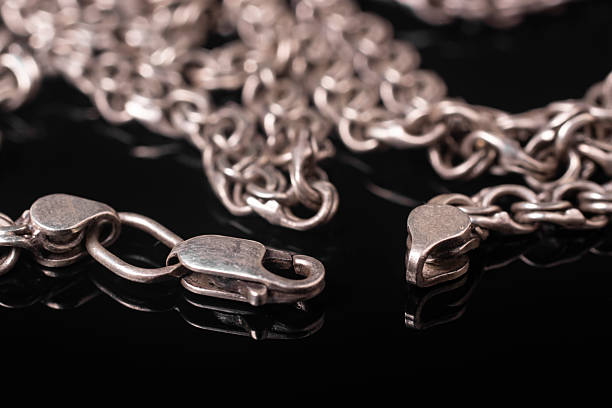 istock Silver chain on black glass close up 2224508435