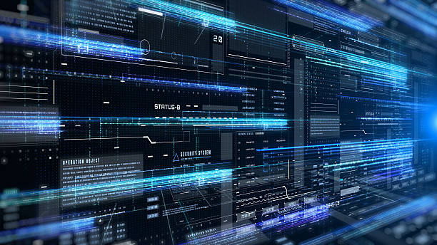 istock Technology digital grid line hologram big data landscape view concept. HUD UI system hologram, ai construction illustration background 2224511797