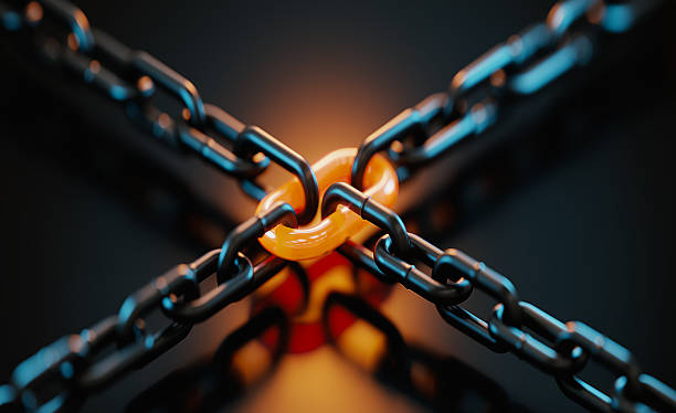 istock Chain Links On Black Background - Strength And Standing Out From The Crowd Concept 2224522643