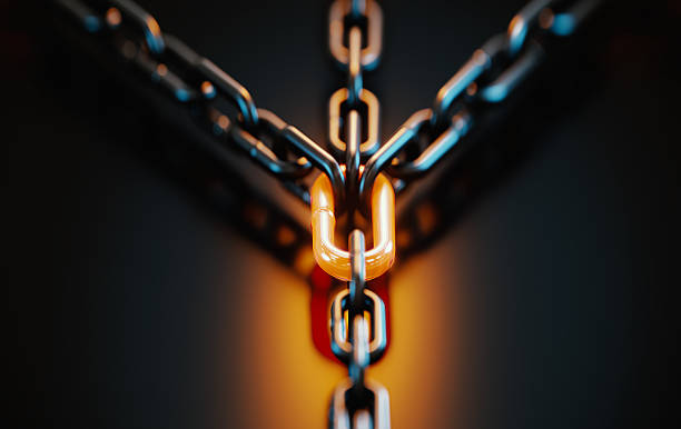 istock Chain Links On Black Background - Strength And Standing Out From The Crowd Concept 2224522679