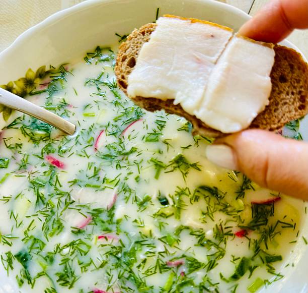 istock Okroshka cold soup with lard on bread 2224526920