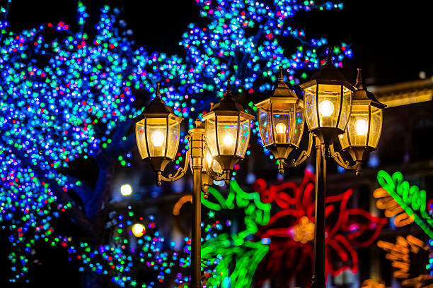 Lanterns and Christmas lights in the historic center of Mexico City