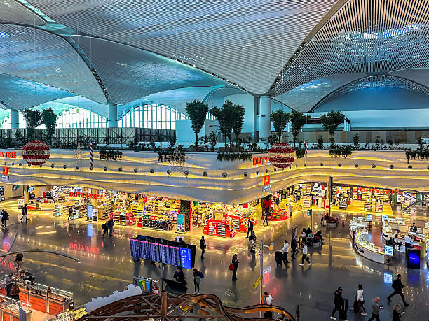 Duty-free area of Istanbul area, looking down, Istanbul, Turkey stock photo