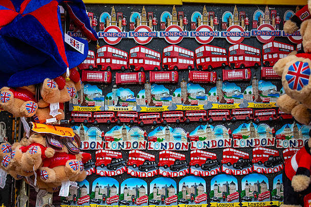 London, UK - April 3rd 2025: Close-up of London Souvenirs, pictured on a souvenir stand in central London, UK.