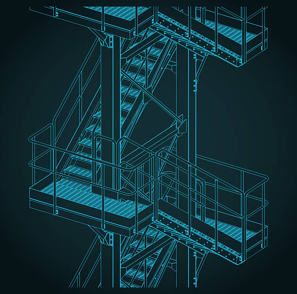 istock Industrial metal staircase isometric blueprint close-up 2224552089