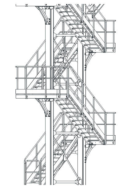 istock Isometric drawing of industrial steel staircase 2224552280