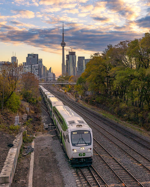 Toronto, Canada - City skyline with railways in dawn