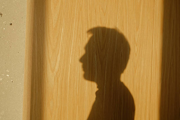 Shadow on a wall in sunny room with window and panel walls, one man alone