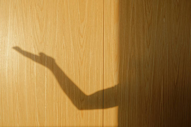 Shadow on a wall in sunny room with window and panel walls, one man alone