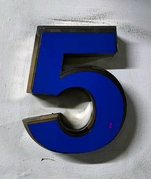 istock Blue Illuminated Number 5 Sign in white background. 3d sign 2224567557