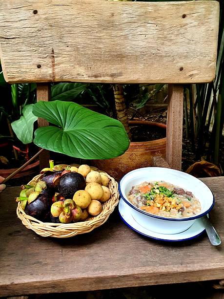 Congee with toppings and fruits